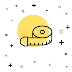 Black line Tape measure icon isolated on white background. Measuring tape. Random dynamic shapes. Vector.