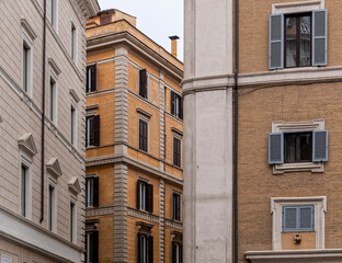 vintage buildings' colorful facades, Rome Italy