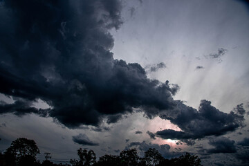 Colorful rain clouds at dusk in Latin American skies
