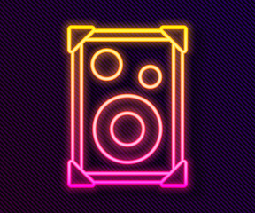 Glowing neon line Stereo speaker icon isolated on black background. Sound system speakers. Music icon. Musical column speaker bass equipment. Vector.