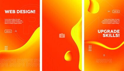 Set of Editable Stories Yellow Fluid banner template. Gradient Abstract Liquid Background. Social media, internet ads, sale marketing promo. Vector 10 EPS