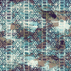 Geometric kilim ikat pattern with grunge texture
