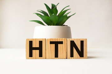 word HTN on wooden blocks. medical concept . the medicine