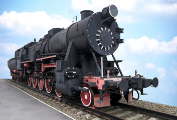 Fototapeta na wymiar Trophy German steam locomotive of 1942 of release