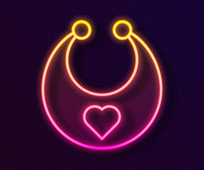 Glowing neon line Baby bib icon isolated on black background. Vector.