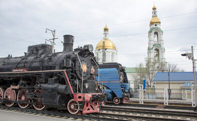 Steam locomotives at railway station