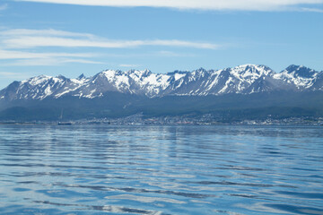 Ushuaia cityscape from Beagle channel, Argentina landscape