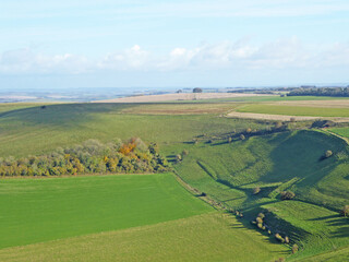 Fototapeta na wymiar Aerial view of the fields at Monks Down in Wiltshire 