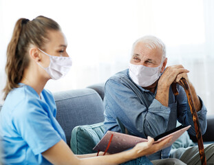 nurse doctor senior care caregiver virus mask protection corona help retirement home memory...