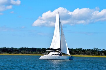 Sailboat cruising along the river at St. Augustine, Florida