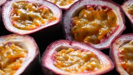 Fresh passion fruit on black background