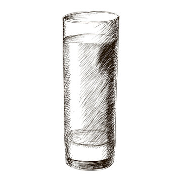 Vector monochrome sketch illustration of hand drawn highball glass, shot wine glass isolated on white background.