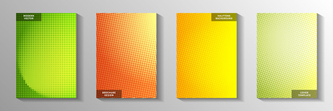 Decorative circle perforated halftone cover page templates vector collection. Scientific poster