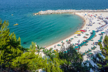 Aerial view of the Urbani Beach in Sirolo, under the Mount Conero