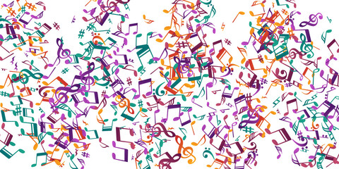 Musical notes flying vector background. Melody
