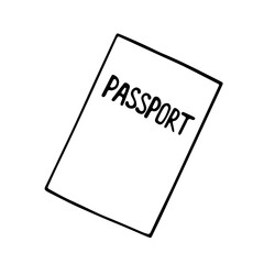Outline image of a passport (ID). Hand drawn doodle illustration, black image on white background. Linear art. Vector illustration.