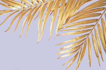 Gold Metallic Decorative Leaves Plain Purple Background Text Space
