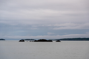 View of Hallo Bay, Katmai, Alaska on a still and foggy day