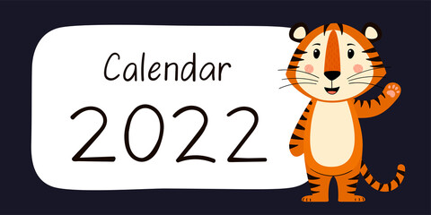 Desktop calendar design template for 2022, the year of the Tiger according to the Chinese calendar. Vector stock flat illustration.