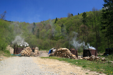 Retorta - unique charcoal kiln to production of wood charcoal in process of carbonizing wood,...