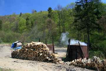 Retorta - unique charcoal kiln to production of wood charcoal in process of carbonizing wood,...