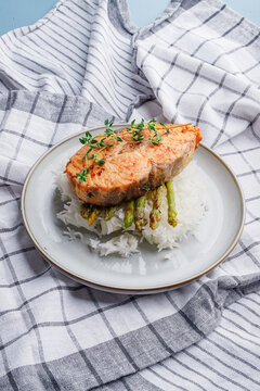 fried fish steak with vegetables