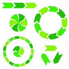 set of green modern connected elongated arrows vectors, arrow vector, process vector, clip art, business process icon, sticky note icon vector, presentation, digital education, eco tile vector