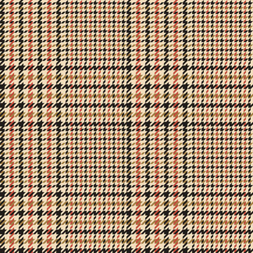 Glen plaid pattern in black, gold, red, beige. Seamless hounds tooth check plaid background vector for dress, jacket, skirt, or other modern spring summer autumn fashion textile print.