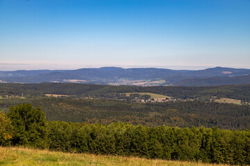 Fototapeta na wymiar Scenic view on landscape from the mountain Dolmar in Thuringia