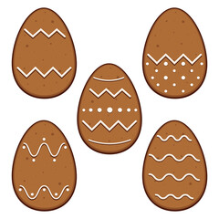 Set of different gingerbread eggs. Vector illustration.