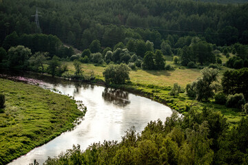 Fototapeta na wymiar Curve of Nemunas River as seen from Merkine observation deck, Lithuania