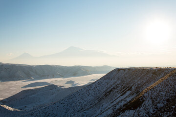 Mount Ararat and Azat reservoir in winter