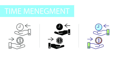 icons set, time managment. money in exchange for time
