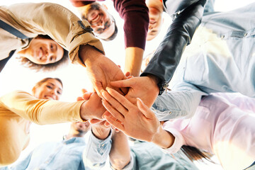 Fototapeta premium hand teamwork friendship team youth group together young friend cooperation man woman community support