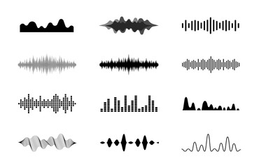 Obraz premium Sound waves set. Modern sound equalizer. Radio wave icons. Volume level symbols. Music frequency. Abstract digital equalizers for music app. Vector illustration.