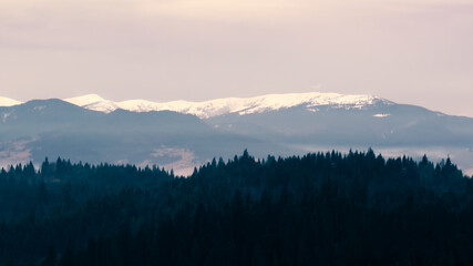 Naklejka na ściany i meble landscape with fog in the mountains 