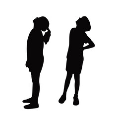 a boy and a girl looking up, silhouette vector