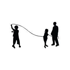 children playing together, silhouette vector