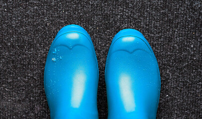 Gummistiefel  blau auf Fußmatte