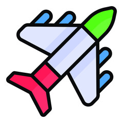 airplane, aircraft vector color outline icon isolated, Indian republic day icon. 