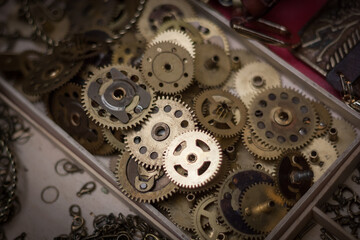 Vintage watch parts and gears.