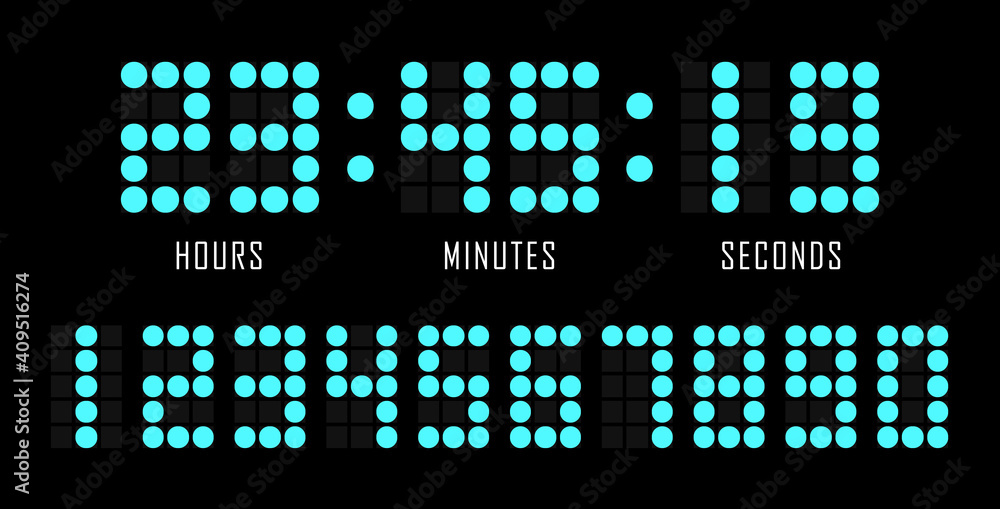 Sticker countdown website flat template digital clock timer background. dots number. countdown timer. clock 