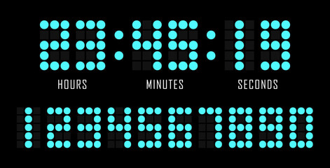 Countdown website flat template digital clock timer background. Dots number. Countdown timer. Clock counter. Digital scoreboard.
