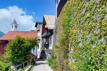 Wall with ivy in Touristic village Wolfgang am Austrian Wolfgangsee