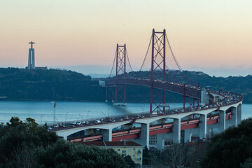 The 25th April Bridge "Ponte 25 de abril", in the evening in lisbon. 