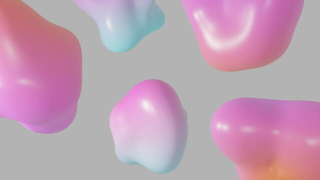 Abstract pastel color liquid fluid shape motion background animation. Organic fluid 3D shapes isolated on grey background. 3d rendering motion background.