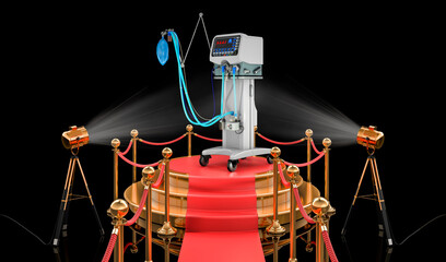 Podium with medical ventilator, 3D rendering