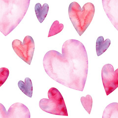 Watercolor Floral seamless pattern. Bouquets of pink hearts