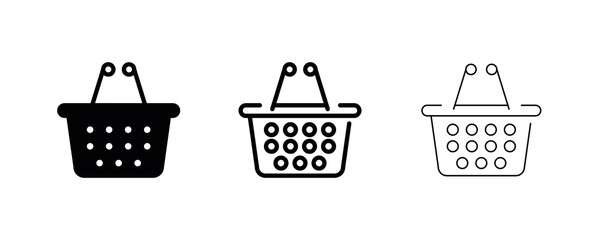 Set of shopping cart icons. Different thickness design for online store. Collection icons from various basket icons of various shapes. Online store symbols. Line style.