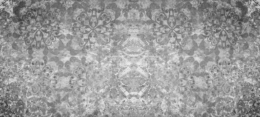 Old gray vintage shabby damask floral flower patchwork tiles stone concrete cement wallwallpaer  texture background banner